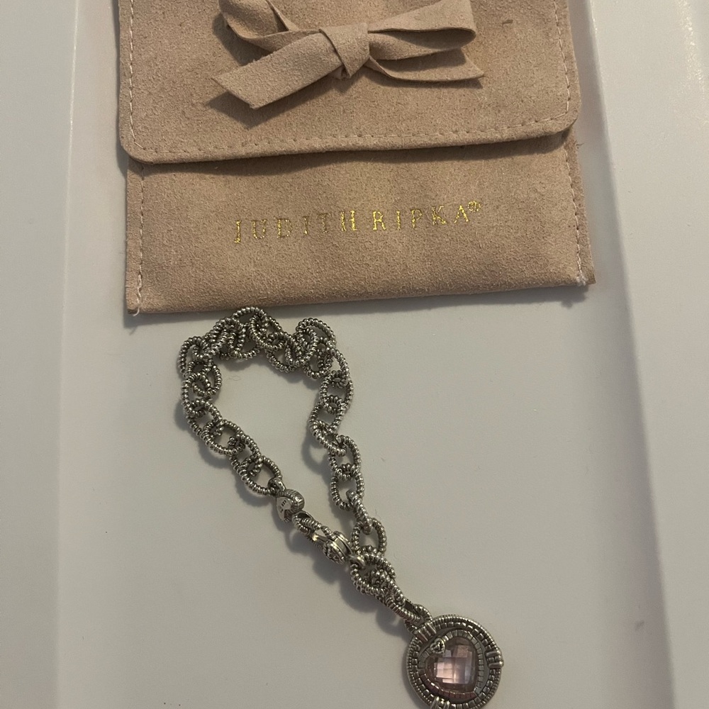 Judith Ripka Silver Bracelet with Pink Gem